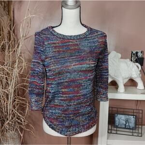 Kim Rodgers Petite Petite Small PS Multicolor Rainbow Black Sweater Knit Top